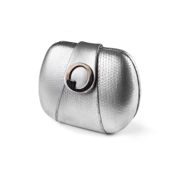 LIZA CASTRO Oval Silver Snakeskin Clutch