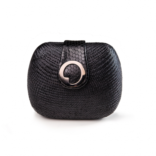LIZA CASTRO Oval Black Buntal Clutch