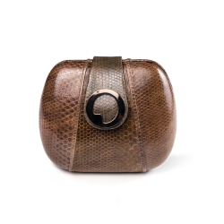 LIZA CASTRO Oval Stone Grey Snakeskin Clutch 