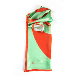 LIZA CASTRO Square Peach and Mint Green Silk Scarf