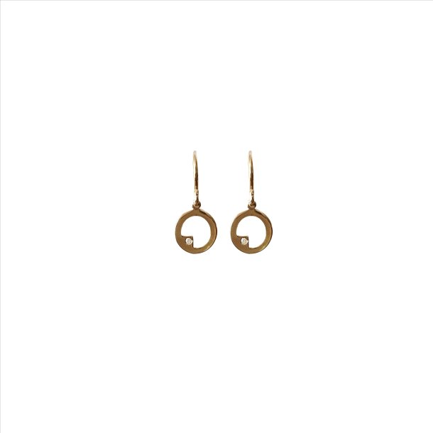 LIZA CASTRO Gold Hook Earrings with the O and Diamond Accents: 13th Anniversary Collection