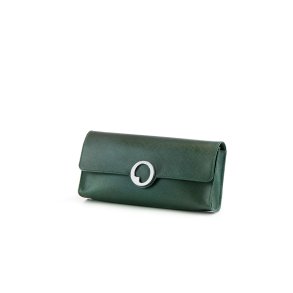 LIZA CASTRO Green Leather Linen-finish Rectangular Clutch 