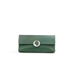 LIZA CASTRO Green Leather Linen-finish Rectangular Clutch 