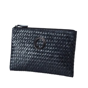Midnight Blue Clutch in Leather and Braided Snakeskin