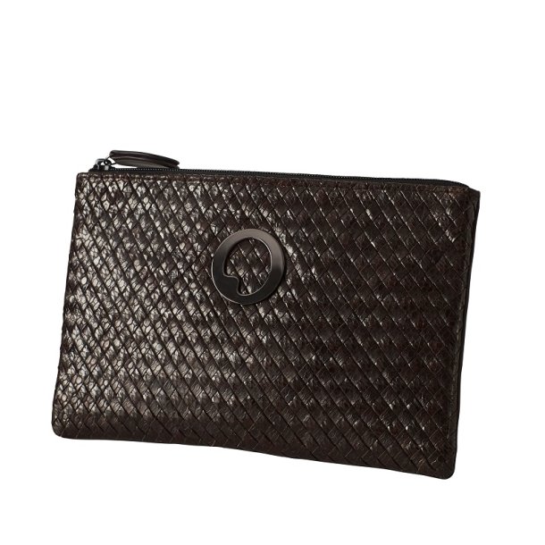 Chocolate Brown Clutch in Snakeskin and Leather